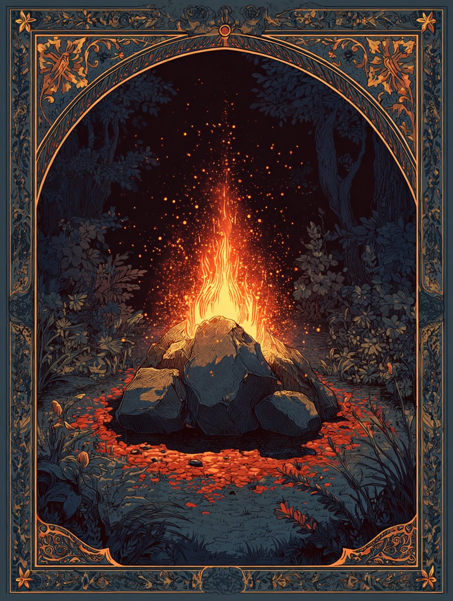 Hearthfire Rekindled, Charm card art, MORANA: The Open Grave
