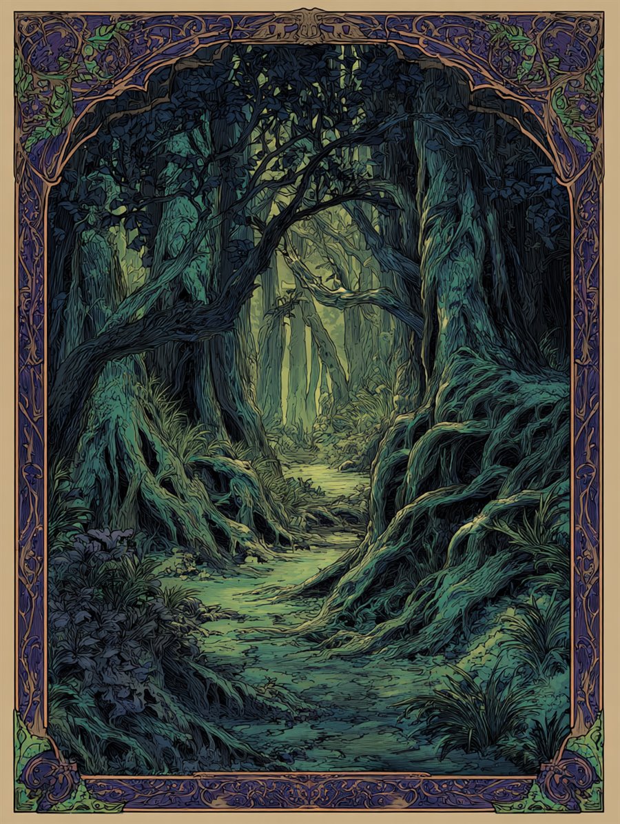 Forest Swallows the Path, Charm card art, MORANA: The Open Grave