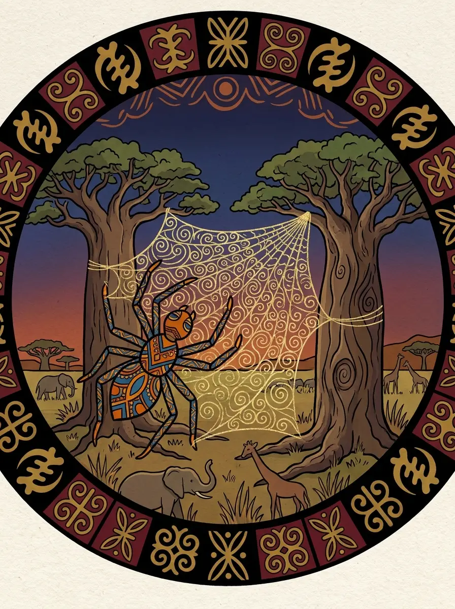Concept card: Anansi the story-weaver, from West African folklore