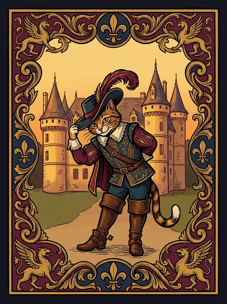 Concept card: the Master Cat, Puss in Boots, from Perrault