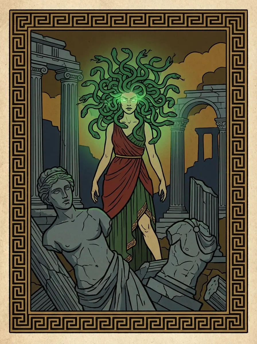 Concept card: Medusa of the stone gaze, from Greek myth