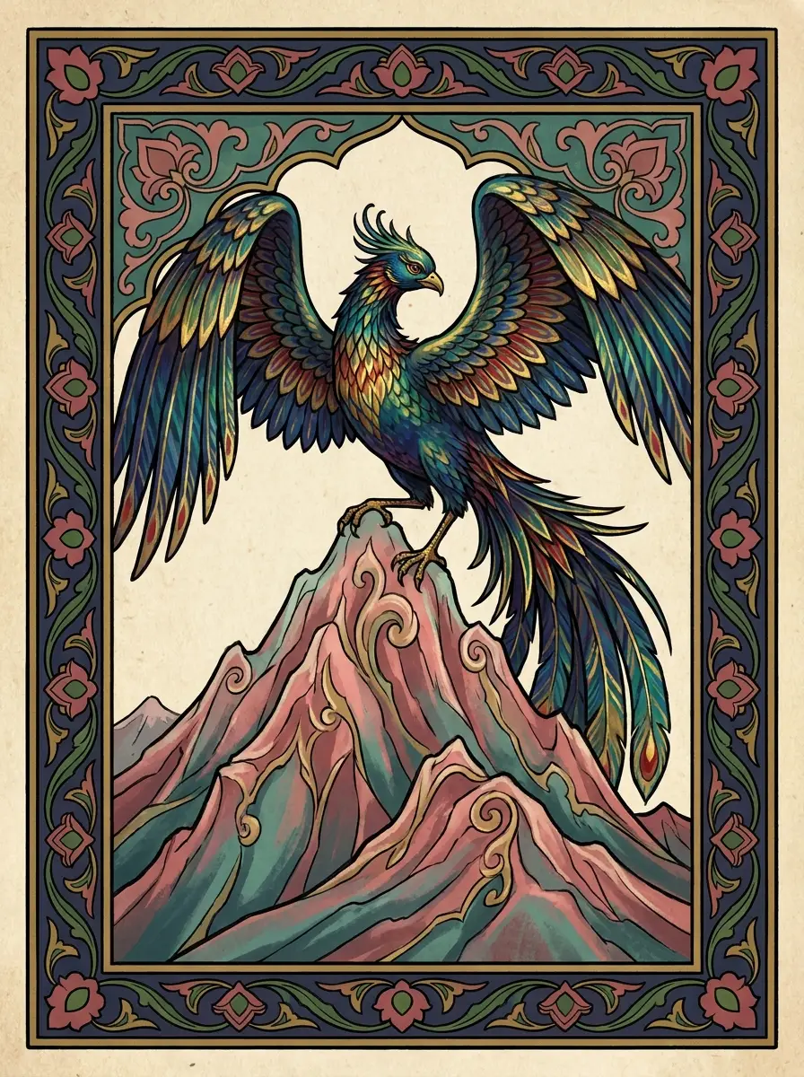 Concept card: the Simurgh, from the Persian Shahnameh