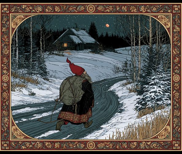 The Wandering Domovoi looking back at the one lit window