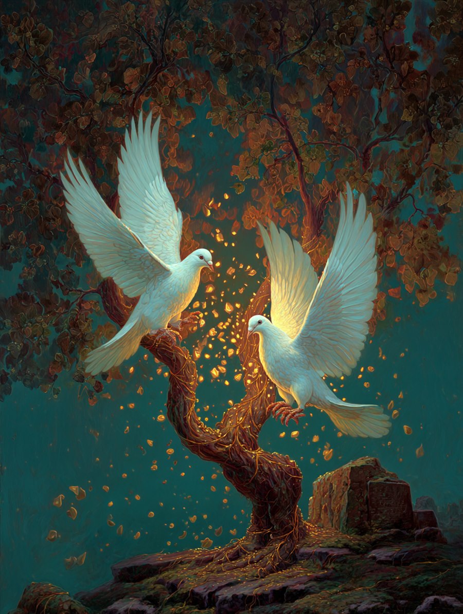 Doves of the Hazel Tree, Spirit card art, The Old Tales, MORANA: The Open Grave