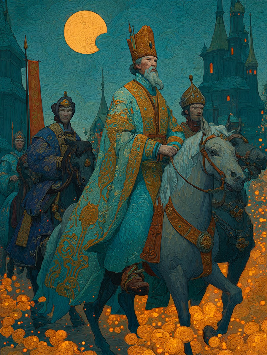 The Emperor in Procession, Spirit card art, The Old Tales, MORANA: The Open Grave