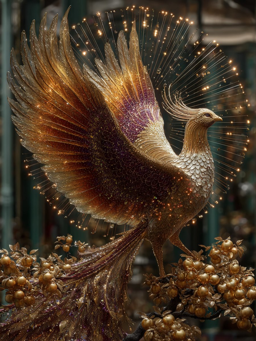 The Firebird, Zhar-Ptitsa: Prince Ivan reaching for a glowing golden feather as the Firebird blazes among golden apples, The Bright Thaw, MORANA